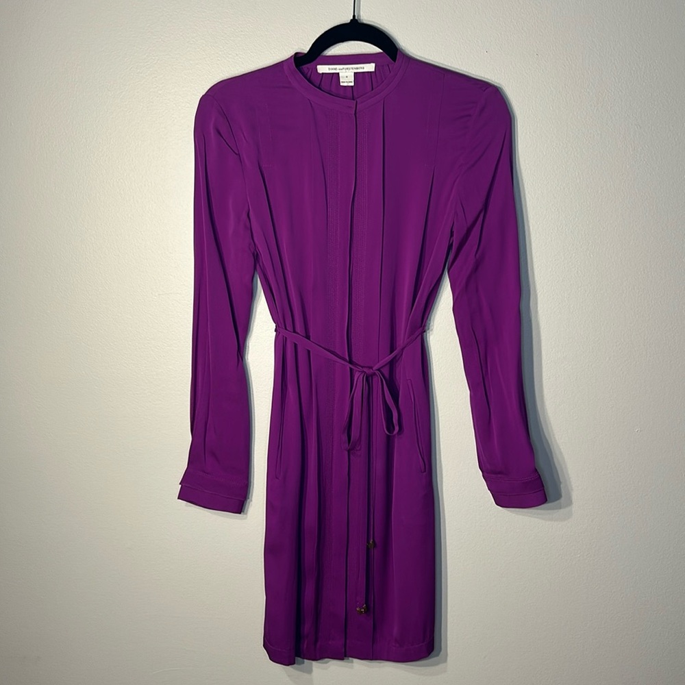 Diane Von Furstenberg Atira Eggplant Purple Belted Silk Dress SZ 0